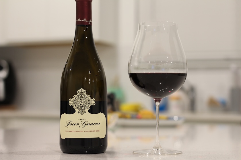 Four Graces Pinot Noir Bottle and Wine in Glass